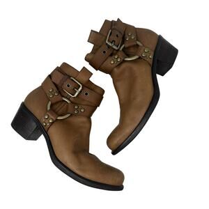 Cole Haan G Series Moto Harness Ankle Boots Brown Leather Studded Womens 9B
